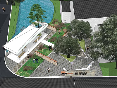 Modern Landscape Design With Water Pool Trees Open Space And Pedestrian Walkway 3d model