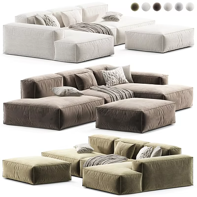 Modern Modular Sofa Set With Various Colors Decorative Pillows And Ottoman 3d model