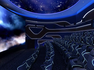 Elegant Modern Cinema Interior With Starry Ceiling Large Screen And Comfortable Seats 3d model