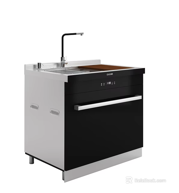 Modern Kitchen Cabinets With Sink Countertop And Black Stainless Steel Design 3d model 