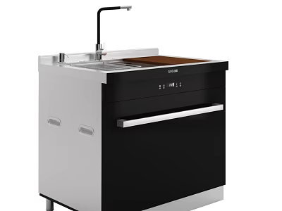 Modern Kitchen Cabinets With Sink Countertop And Black Stainless Steel Design 3d model
