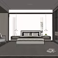 Modern Bedroom Interior Design With Bed Bedside Tables Pendant Lights And Armchair
