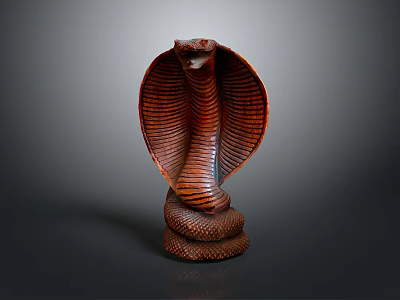 Artistic Reptile Cobra Sculpture Featuring Brown Expanded Hood And Coiled Body 3d model