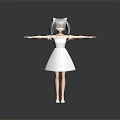 Anime Girl Character With Cat Ears Twin Tails And White Dress Standing