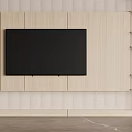 Modern TV Wall Unit with Light Wooden Panels and Minimalist Open Shelves Design