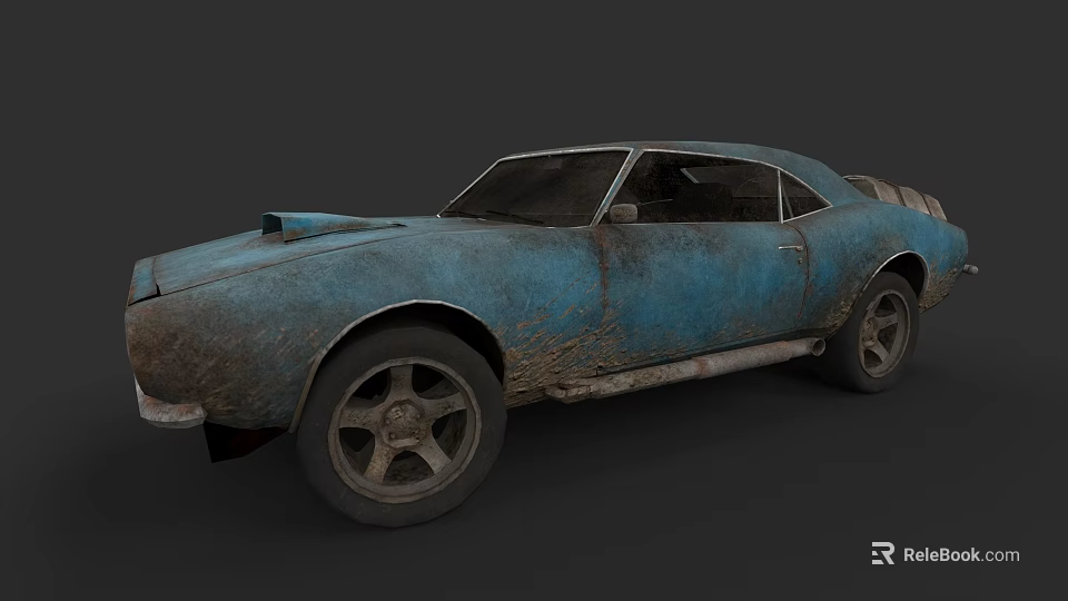 Old Blue Rusty Classic Sports Car With Worn Exterior And Vintage Design 3d model 