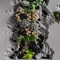 Green Plant Wall With Various Plants Colorful Flowers And Stone Texture