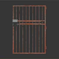 Rustic Metal Grille Gate With Vertical Bars And Secure Lock