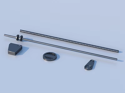 Black Mechanical Parts Including Rods Square Block Circular Component And Hook 3d model