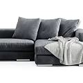 Modern Dark Gray Sectional Sofa With Multiple Plush Cushions And Soft Throw Blanket 3d model
