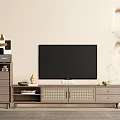 Minimalist Modern TV Stand with TV Artwork Decorative Items and Plant