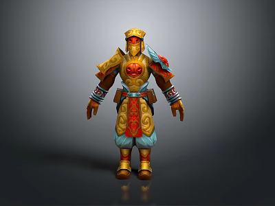 Traditional Ornate Golden Red Costume With Blue Accents And Intricate Cultural Patterns 3d model