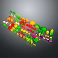 Vibrant Colorful Fresh Vegetables And Fruits Arranged In Gradient Pattern On Dark Background
