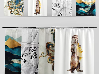 Stylish Bathroom Shower Curtains With Various Animal And Mountain Patterns 3d model