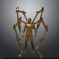 Golden Humanoid Sculpture With Multiple Mechanical Arms And Decorative Weapons