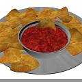 Crispy Tortilla Chips Served With Bowl Of Red Sauce On White Plate