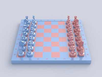 Chess Board Game Entertainment With Blue And Pink Pieces On Checkerboard Pattern 3d model