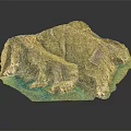 Detailed Mountainous Coastal Terrain With Rocky Elevations And Blue Surrounding Water