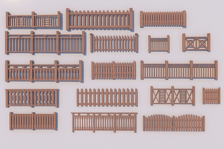 New Chinese Guardrail Fence Solid Wood Railing Timber Railing Handrail 3d model