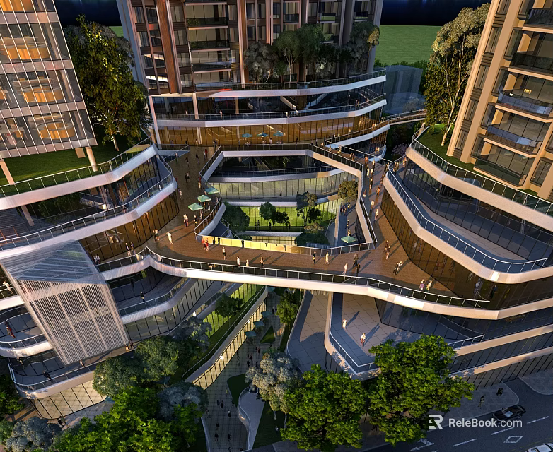 Modern High Rise Residential Complex With Integrated Sky Gardens Connecting Walkways And Lush Greenery 3d model 