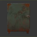 Rusty Green And Red Metal Cabinet With Worn Texture Door And Lock On Dark Background