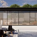Modern Glass House Exterior with Swimming Pool and Night View Lighting