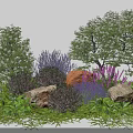 Beautiful Garden Landscape With Colorful Flowers Trees Rocks And Green Grass