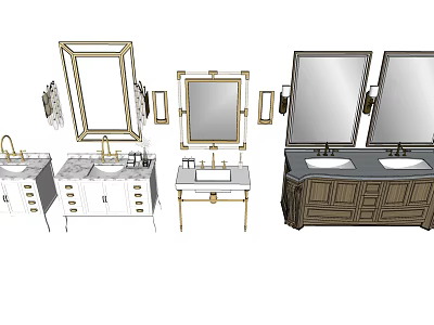Various Bathroom Vanity Designs With Mirrors Double Sinks And Cabinets 3d model