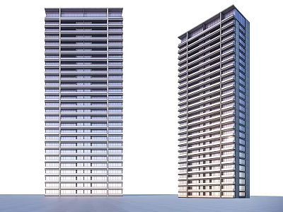 Two Modern Urban High Rise Towers With Glass Facades And Multiple Floors 3d model