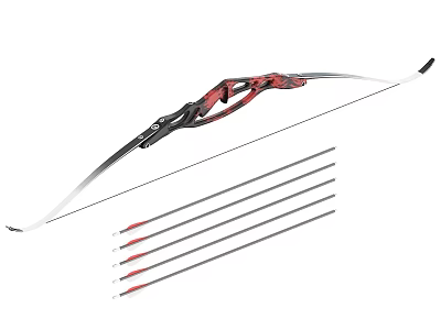Red And Black Archery Bow With Multiple Arrows For Hunting Or Sports 3d model