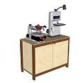 Hardware Tools Display With Red Tool Accessory And White Machine On Wooden Cabinet