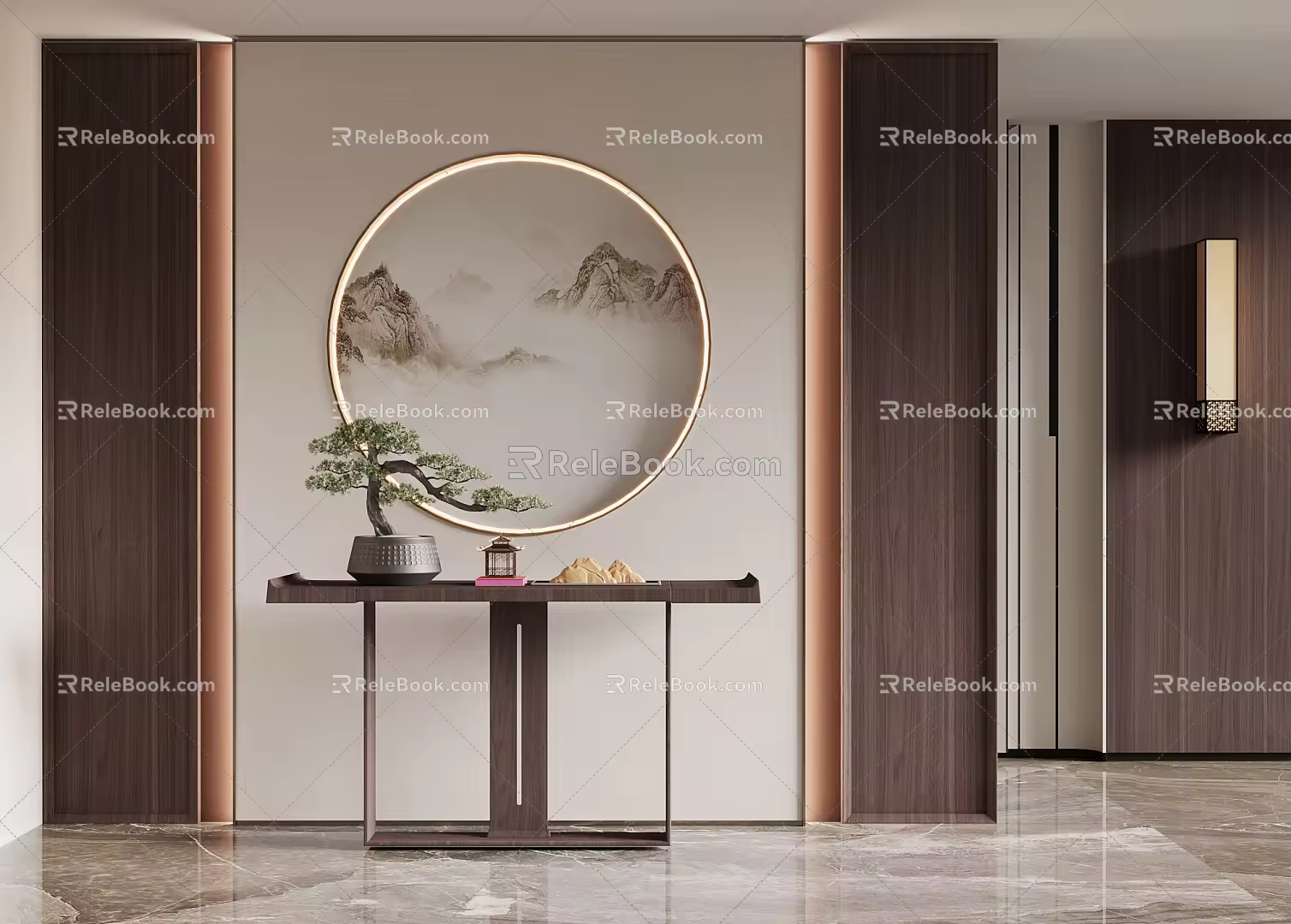 New Chinese background wall porch partition wall end view cabinet lattice 3d model