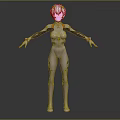 3D Model Of Futuristic Sci Fi Character With White Hair Gray Bodysuit Green Red Accents