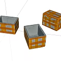 Set of Three Square Storage Boxes With Orange White Checkered Pattern 3d model