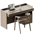 Modern Wooden Desk and Chair Set with Laptop Smartphone Mouse and Cup