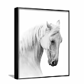 White Horse Head Portrait Animal Painting With Flowing Mane Black Frame And White Background