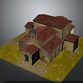 Traditional Brick Building Model With Red Tiled Roofs And Arched Entrance