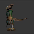 Owl Themed Game Movie Character In Green Cloak With Decorative Outfit