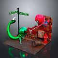 Spider Man Green Monster With Broad Main Street Signs Red Fire Hydrant Brick Wall Street
