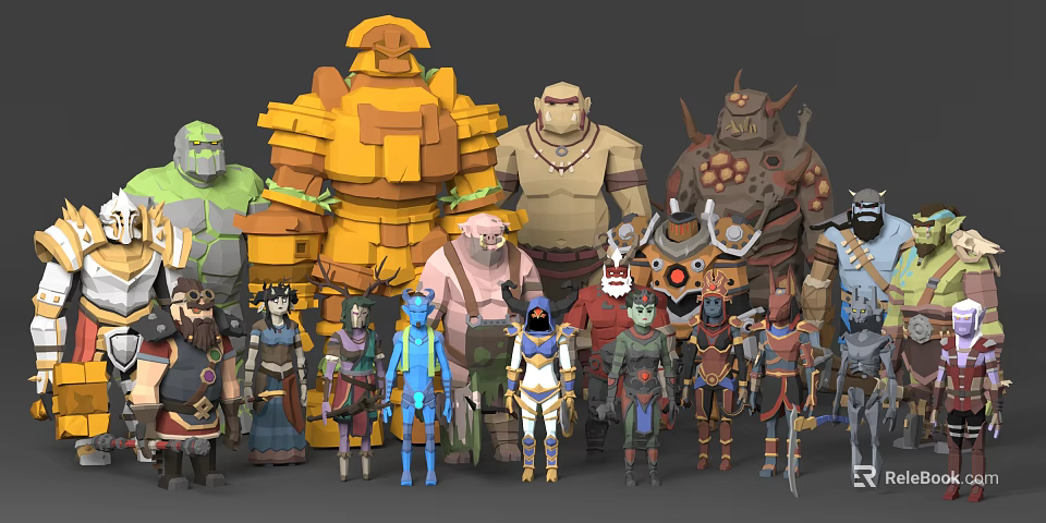 Diverse Game And Movie Characters With Various Outfits Armor And Weapons 3d model 
