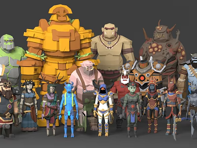 Diverse Game And Movie Characters With Various Outfits Armor And Weapons 3d model
