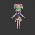 Anime Style Woman With Pink Pigtails Blue Eyes And Purple White Outfit