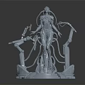 Detailed Futuristic Mechanical Female Character With Robotic Arms Chains And Pedestal