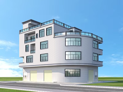 Modern Multi Story Residential Building With White Exterior Large Windows And Balconies 3d model