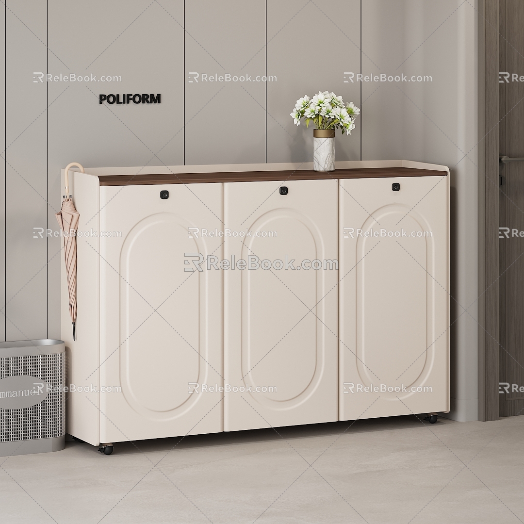 Cream Style Shoe Cabinet Side Cabinet Storage Cabinet Grocery Cabinet Packaging Box Cream White Walnut Corridor Vase Umbrella Sticker Box Wooden Door 3d model