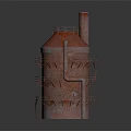 Red Industrial Tower Structure With Metal Platforms And Rusty Surface