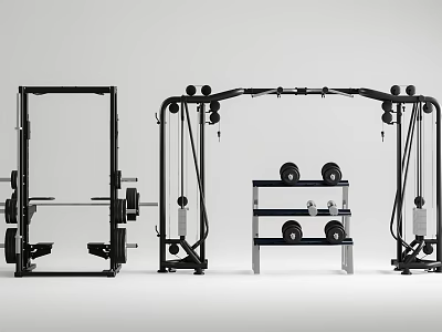 Home Gym Sports Equipment Including Squat Rack Dumbbells And Cable Training Machine 3d model