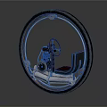 Futuristic Circular Mechanical Device With Steering Wheel Engine Seat And Metal Structure