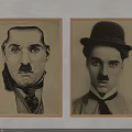 Two Portrait Paintings In Vintage And Sketch Style With Mustache Bow Tie And Bowler Hat
