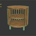 Round Wooden Side Table With Two Tier Shelf And Natural Wood Grain Circular Design